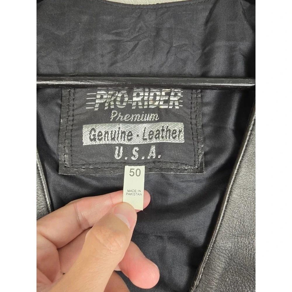 Pro-Rider Premium Leather Biker Vest Mens 50 Black Buffalo Buttons Side Lace Up